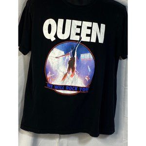 Queen Graphic Tee Black with Blue Short Sleeve Crew Neck Cotton L We Will Rock Y
